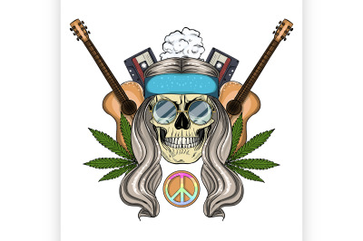 6 Hippie skull with hair