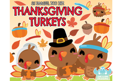 Thanksgiving Turkeys Clipart - Lime and Kiwi Designs