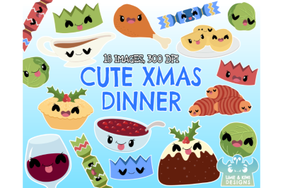 Cute Christmas Dinner Clipart, Instant Download Vector Art