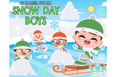 Snow Day Boys Clipart - Lime and Kiwi Designs