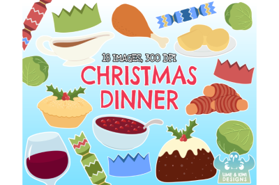 Christmas Dinner Clipart, Instant Download Vector Art