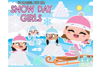 Snow Day Girls Clipart - Lime and Kiwi Designs