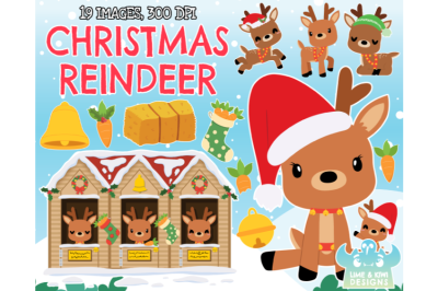 Christmas Reindeer Clipart, Instant Download Vector Art