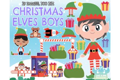 Christmas Elves Boys Clipart, Instant Download Vector Art