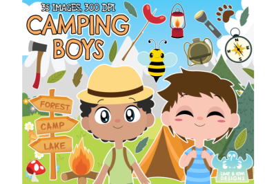 Camping Boys Clipart - Lime and Kiwi Designs
