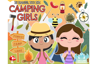 Camping Girls Clipart - Lime and Kiwi Designs