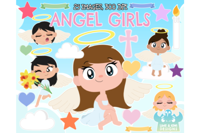 Angel Girls Clipart, Instant Download Vector Art