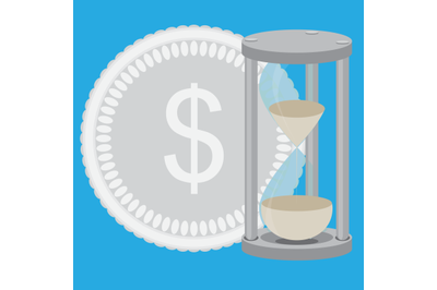 Time is money. Hourglass with silver coin vector