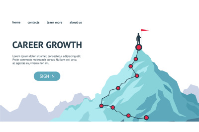 Career growth landing page. Process journey to success. Climbing to th