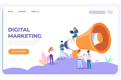 Digital marketing landing page. Specialists working on business analys