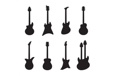 Guitar silhouettes. Black acoustic and electric music string instrumen