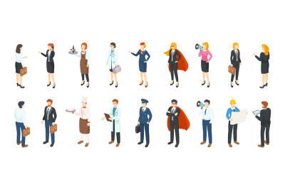 Isometric people professions. Men and women in different professional