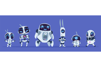 Robots evolution. Creative cartoon characters of futuristic robots, ar