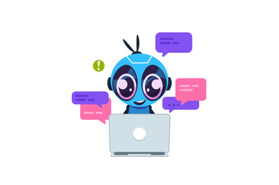 Chat bot. Cute cartoon robot with artificial intelligence&2C; personal as