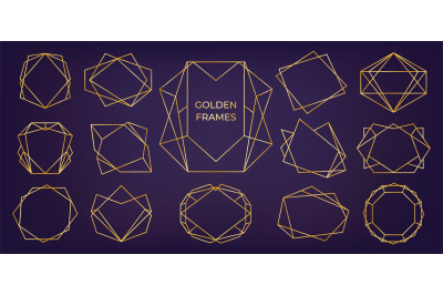 Golden geometric frame. Wedding and birthday invitation cards line pol