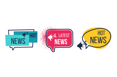 News badges. Daily hot latest and breaking news banners, newspapers an