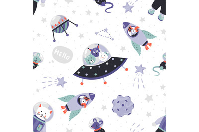Space animals pattern. Cute cartoon baby astronauts seamless print&2C; do