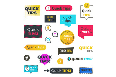 Quick tips logos and banners. Helpful tricks shapes, advices and sugge