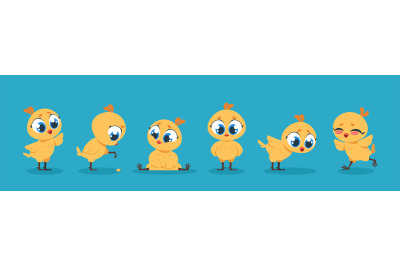 Cute baby chicken. Cartoon chick bird character, funny poultry animal