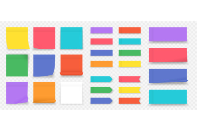 Sticky notes. Paper colored square reminders isolated on transparent b