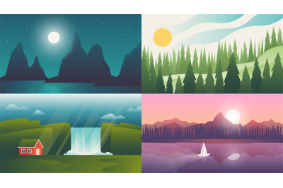 Landscape backgrounds. Travel and adventure wallpapers with gradient s