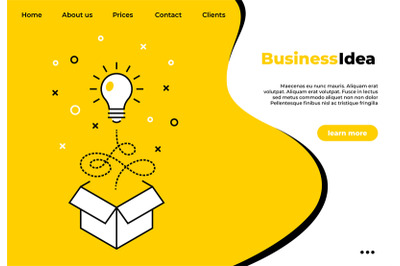 Business creative idea landing page. Light bulb line concept. Vector t