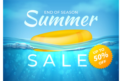 Realistic summer sale poster. End of season sea underwater design bann