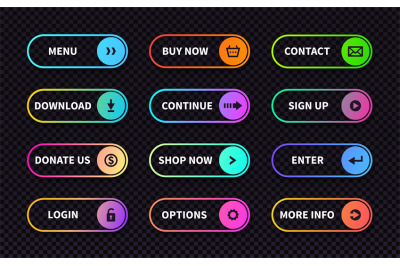 Set of gradient action buttons. Flat web submit form, modern transitio