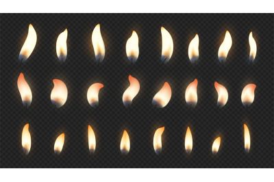 Candle flame. Realistic fire light effects for birthday cake burning c