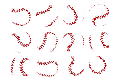 Baseball ball lace. Realistic softball stroke lines for sport logo and