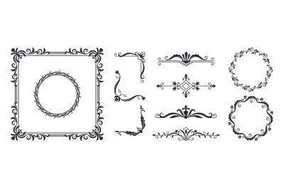 Decorative frame elements. Vintage monogram design templates for invit