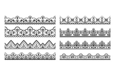 Lace borders. Seamless vintage decorative ribbons with ornamental and