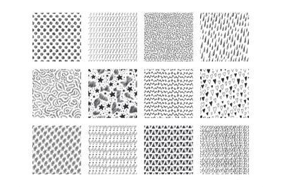 Hand drawn textures. Ink brush patterns with simple and grunge doodle