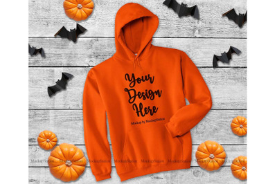 Download Orange Halloween Hoodie Mockup, Gildan 18500 Mock Up PSD ...