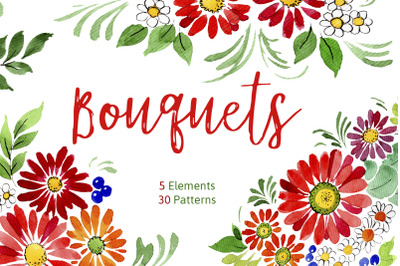 Bouquet of flowers Frederick red watercolor PNG