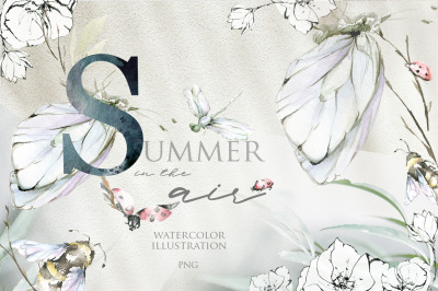 Summer in the air. Watercolor collection