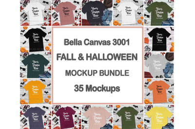 Bella Canvas 3001 Fall Tshirt Mockup Bundle, 35 Autumn Halloween Shirt