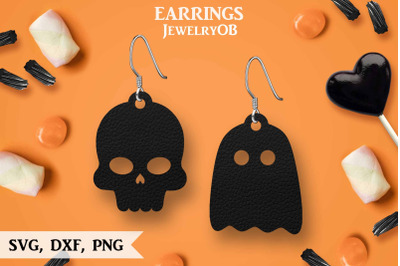 Halloween Earrings, SVG, Cut File, Cat, Ghost, Skull