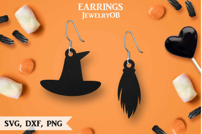 Halloween Earrings, SVG, Cut File, Witch Hat, Broomstick