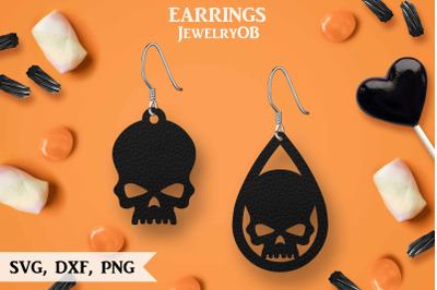 Halloween Earrings, SVG, Cut File, Teardrop, Skull