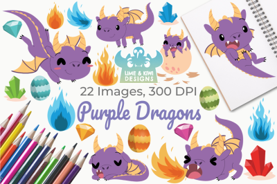 Purple Dragons Clipart, Instant Download Vector Art