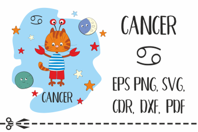 Cancer. Zodiac sign with funny cat