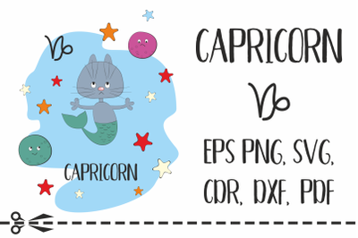 Capricorn. Zodiac sign with funny cat