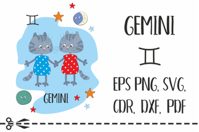 Gemini. Zodiac sign with funny cats