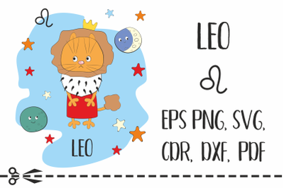 Leo. Zodiac sign with funny cat