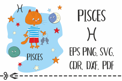 Pisces. Zodiac sign with funny cat