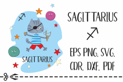 Sagittarius. Zodiac sign with funny cat