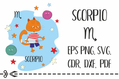 Scorpio. Zodiac sign with funny cat