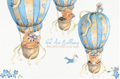 Hot air balloons clipart Cute watercolor bear clip art. Baby shower