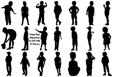 Young Boys Silhouettes AI EPS PNG